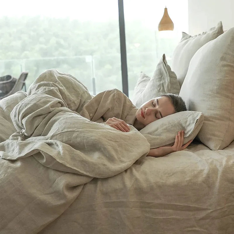 100% Linen Bed Duvet Cover Stone Washed France Linen Solid Color Breathable Pillowcase Home Textiles Bedding