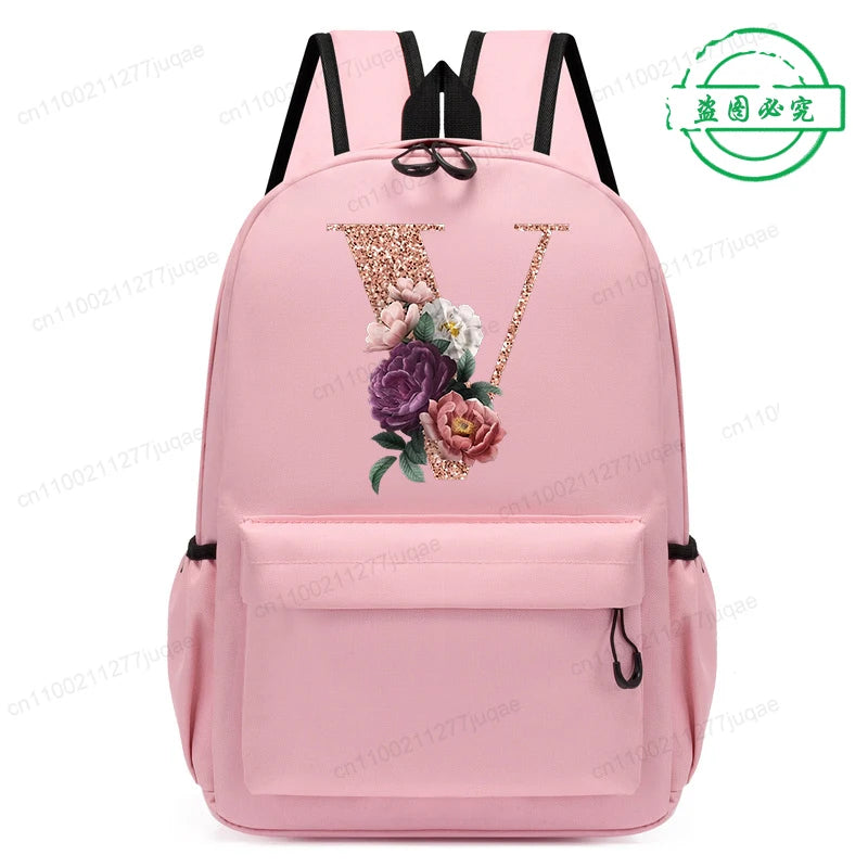 Cute Rose Gold Letter A~Z Kawaii Back To School Backpack for Girl Boy Children Rucksack Fashion Casual School Bags Birthday Gift