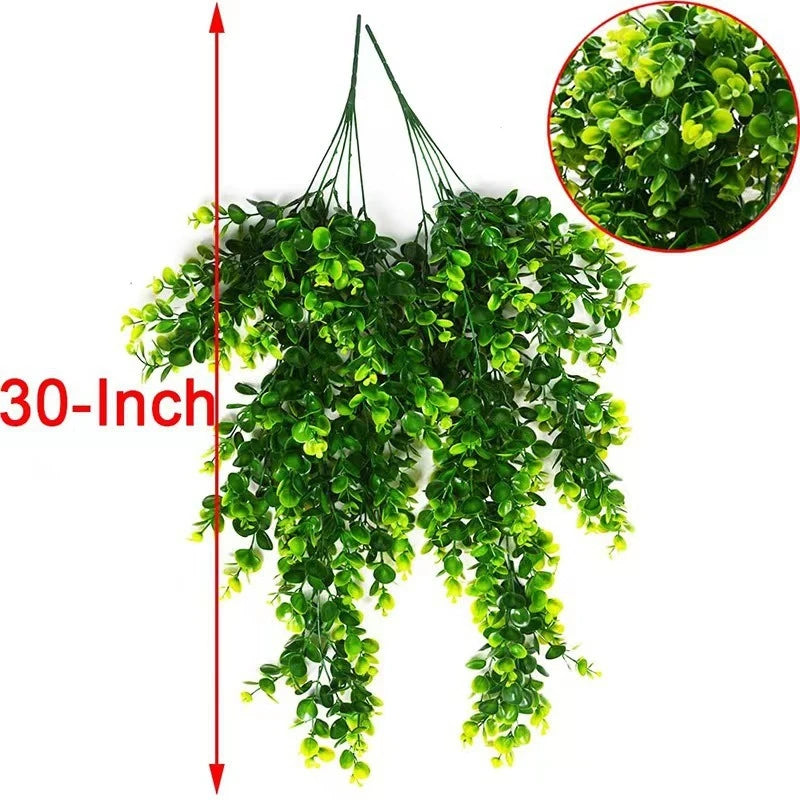 Green Artificial Eucalyptus Vine Wall Hanging Fake Plants Vine for Home Room Decor Garden Wedding Decoration Outdoor Ornament