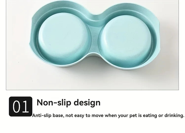 Dual Bowl Stainless Steel Pet Bowls for Dogs and Cats - Non-Skid Base