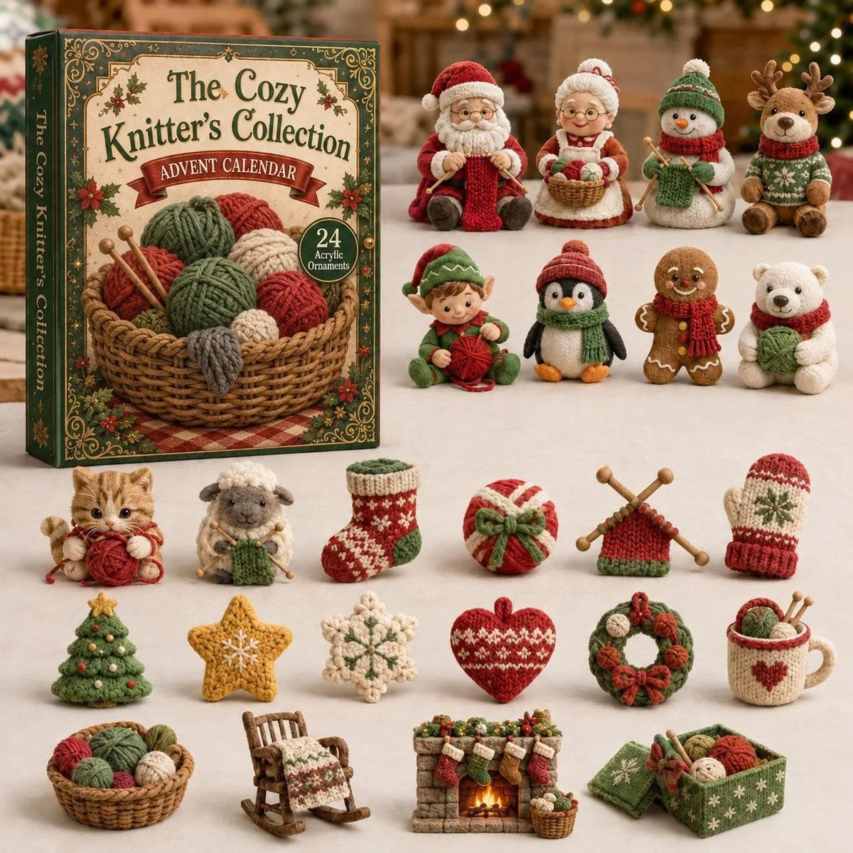 24-Day Mini Christmas Brick Ornament Advent Calendar,2D Acrylic Christmas Tree Backpack Pendant Holiday Countdown Gift