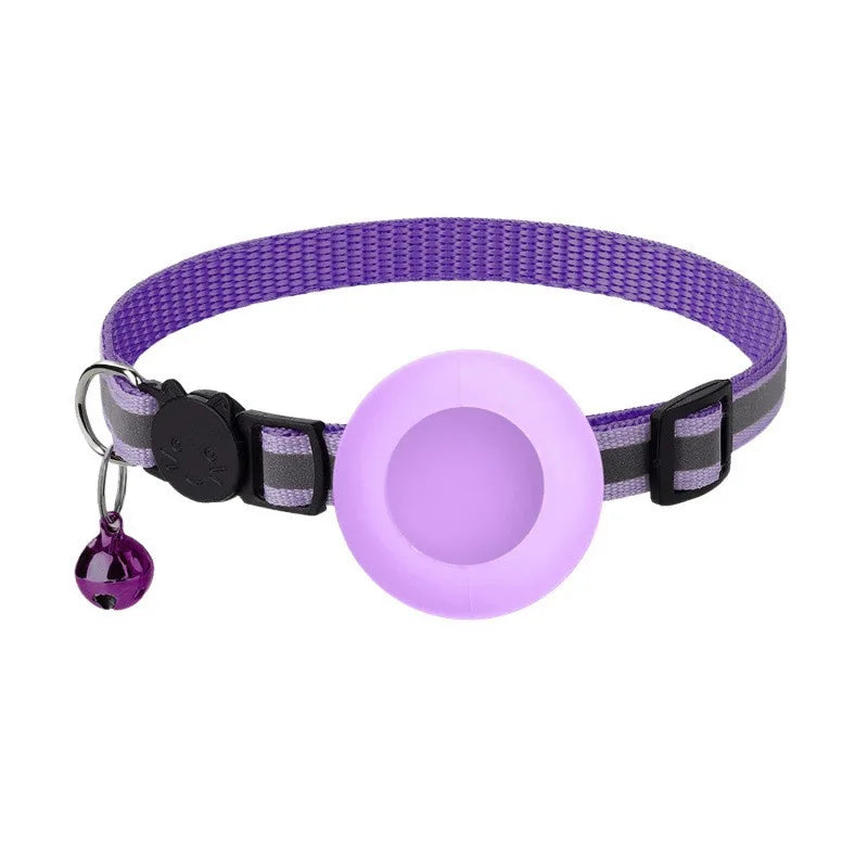 Airtag Cat Collar, Reflective Breakaway Safety Buckle with Bell, Adjustable Anti-Lost GPS Collar Holder for Kittens Puppies