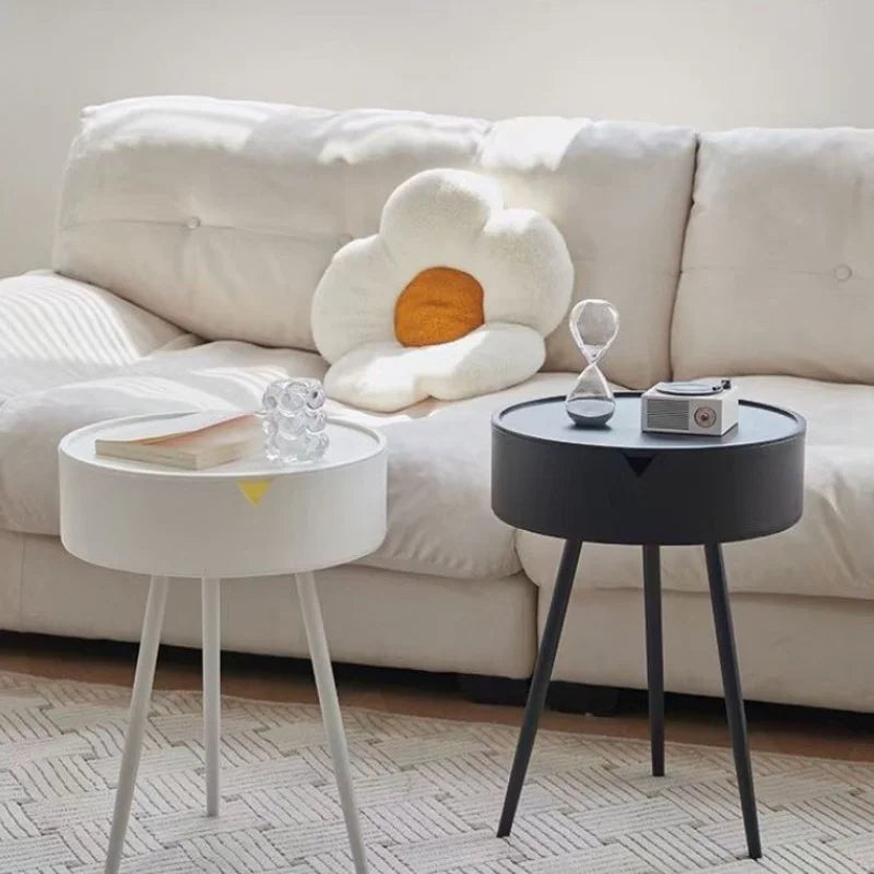 Round Nightstand with Storage - Bedside Table for Bedroom, Small Side Table for Living Room