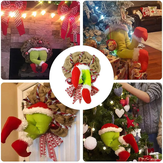 Grinch Leg Wreath Door Hanging - Creative Christmas Décor Plush "The Christmas Thief"