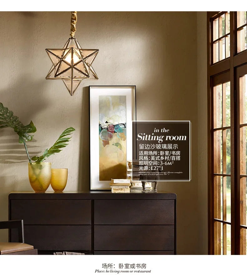 Simple Bedroom Creative Personality Glass/copper Star Chandelier Lamps