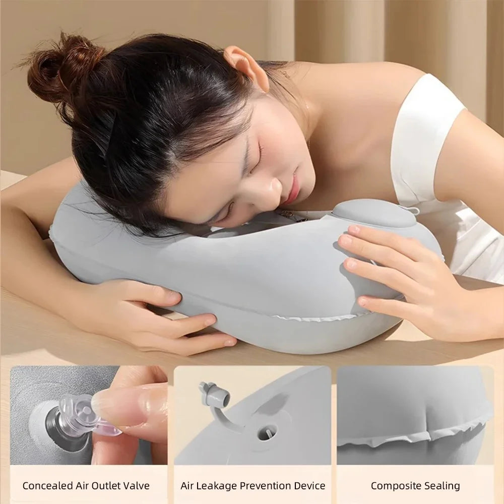 U Shaped Inflatable Travel Pillow Push Pump Portable Air Neck Support Cushion
