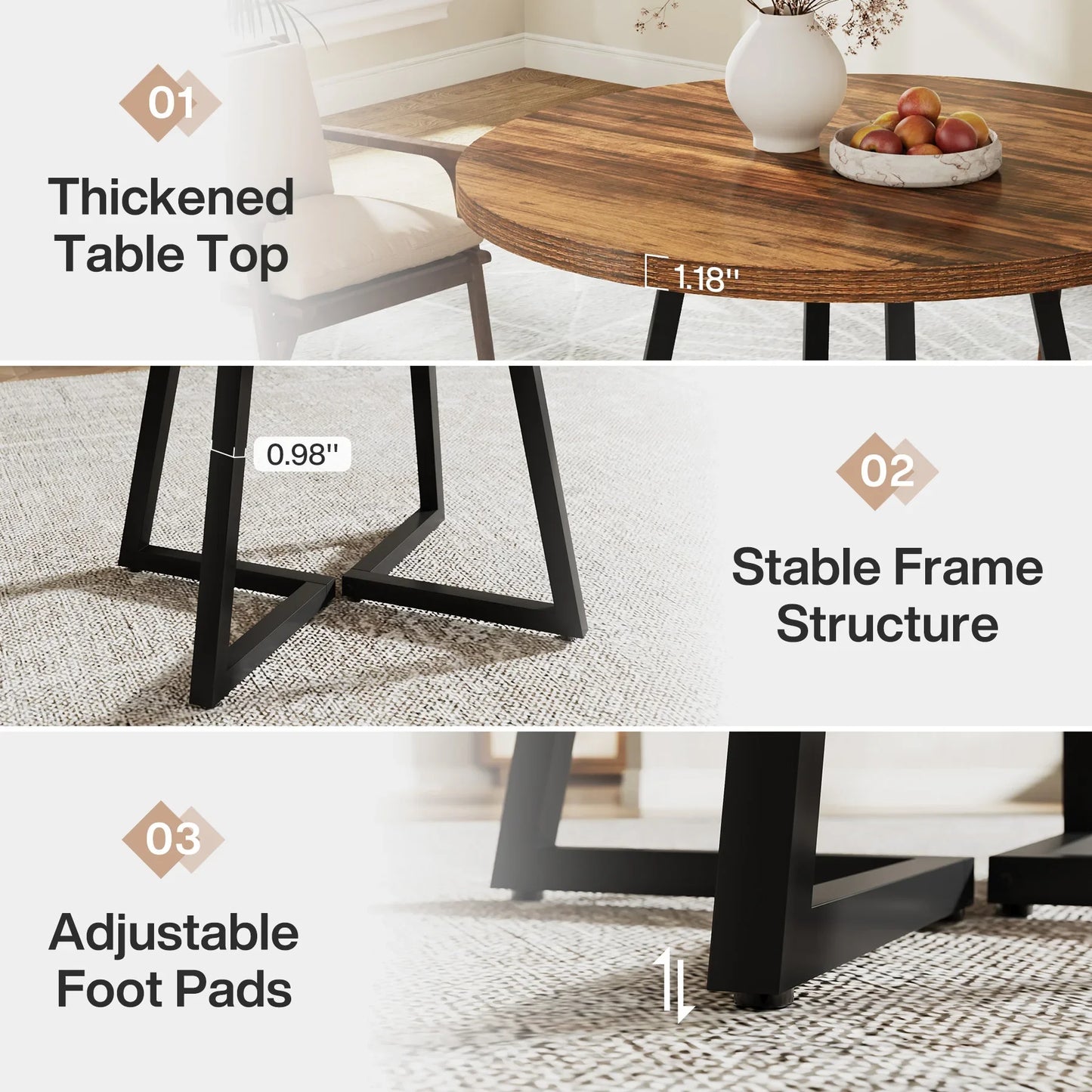 Tribesigns 80 cm Round Dining Table for 2, Industrial Kitchen Table with Metal Base, Small Table for Dining Room, Small Space