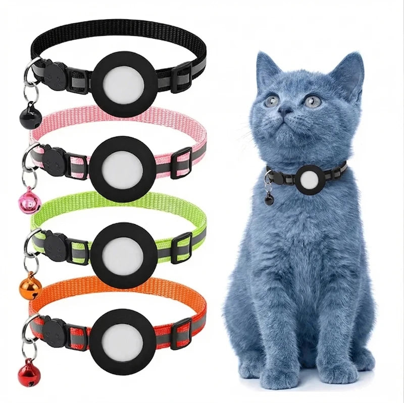 Airtag Cat Collar, Reflective Breakaway Safety Buckle with Bell, Adjustable Anti-Lost GPS Collar Holder for Kittens Puppies