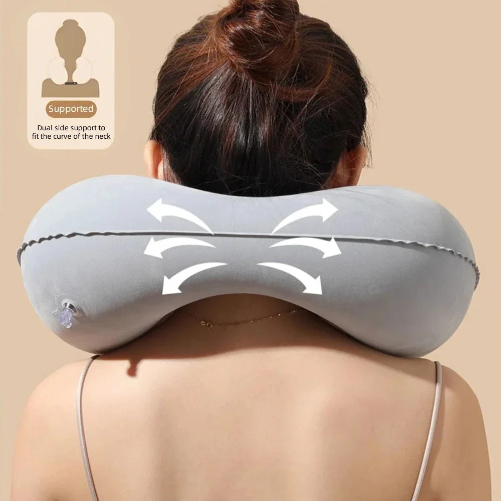 U Shaped Inflatable Travel Pillow Push Pump Portable Air Neck Support Cushion