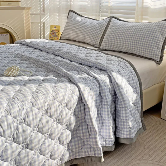 Quilted Bedspread Plaid Style Bed - Linen