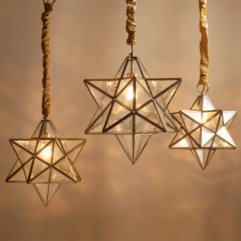 Simple Bedroom Creative Personality Glass/copper Star Chandelier Lamps
