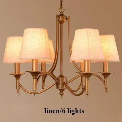 Modern Bronze Metal Led Chandelier Lighting Living Room Decor Led Pendant Chandeliers Lamp Fabric Hanging Light Fixture Lamparas