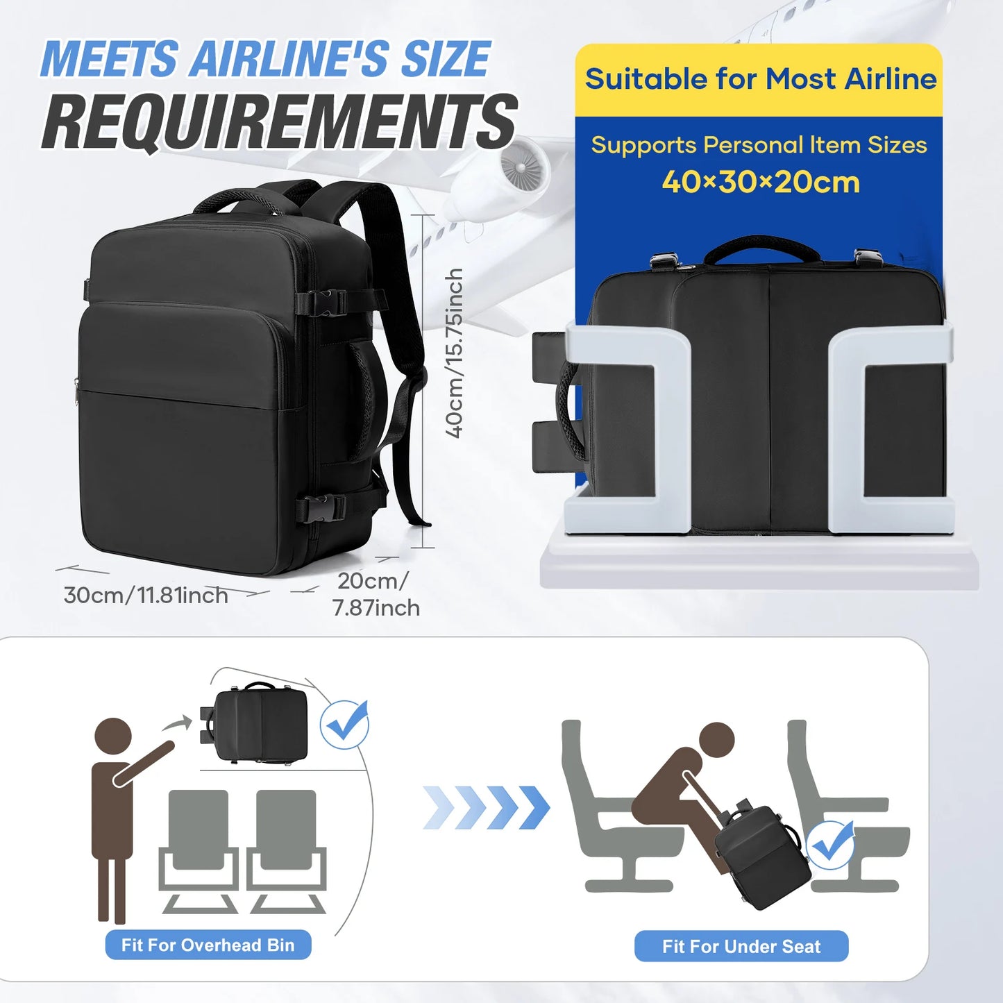 Cabin Luggage 40x30x20 Bag, Men's Backpack Large Capacity Multi-Pocket Travel Backpack, Airplane Backpack Men's Laptop Backpack