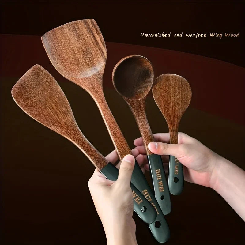 A set of wooden kitchen utensils - Safe for use with Non-stick Cookware