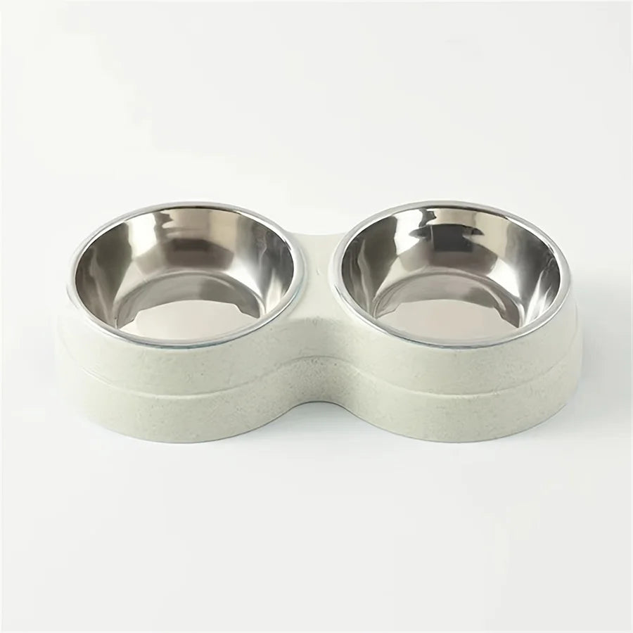 Dual Bowl Stainless Steel Pet Bowls for Dogs and Cats - Non-Skid Base