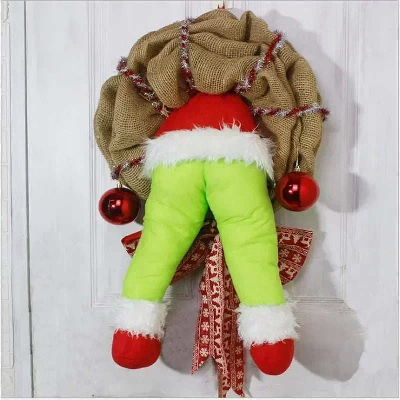 Grinch Leg Wreath Door Hanging - Creative Christmas Décor Plush "The Christmas Thief"