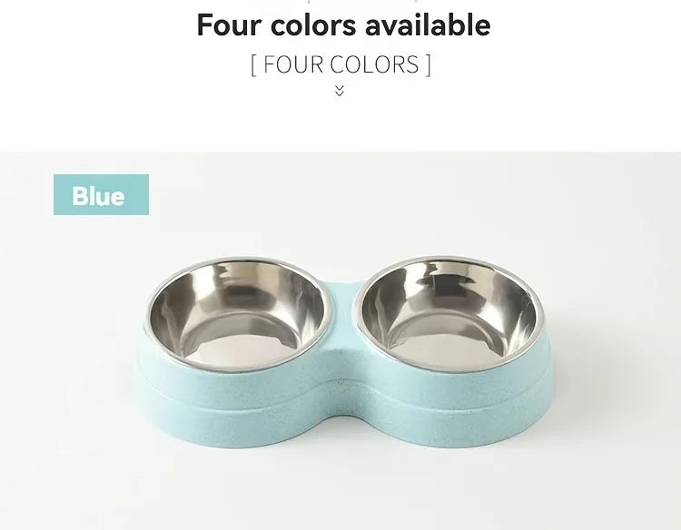 Dual Bowl Stainless Steel Pet Bowls for Dogs and Cats - Non-Skid Base