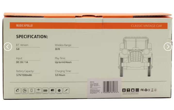 Classic Vintage Car Speaker and Phone Holder - Bluetooth - 5 watt