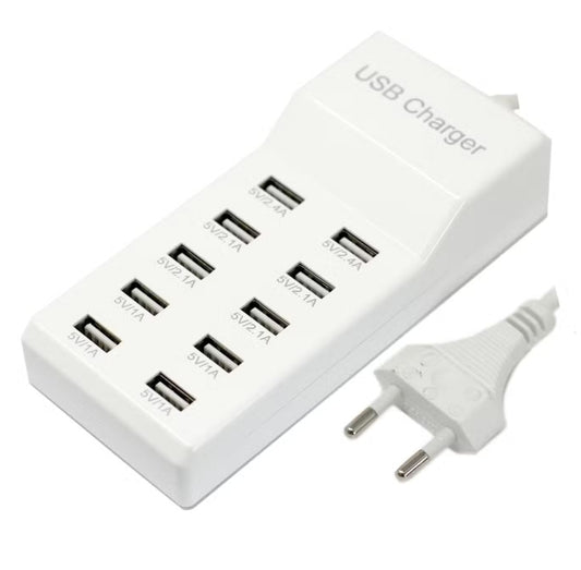 10-way USB Charger - Travel accessory with 2-pin power connection (EU)