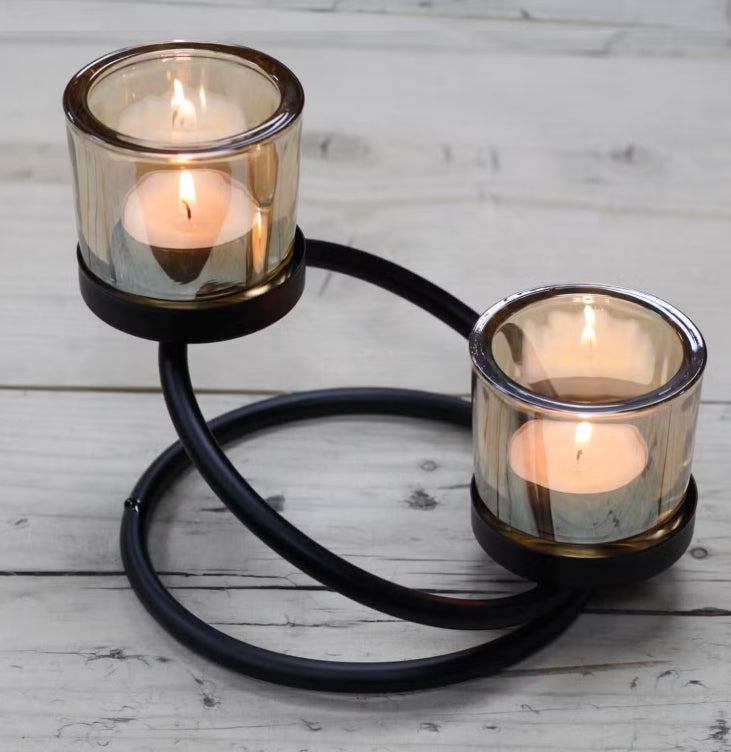 Centrepiece Iron Votive Candle Holder - 2 Cup Double Step