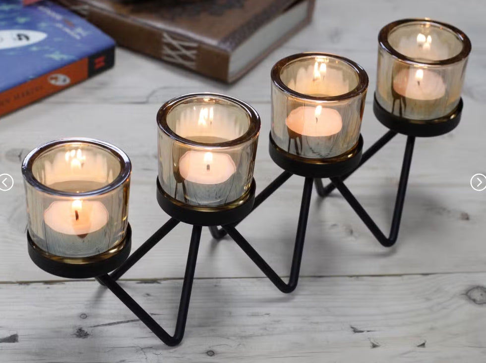 Centrepiece Iron Votive Candle Holder - 4 Cup Zig Zag