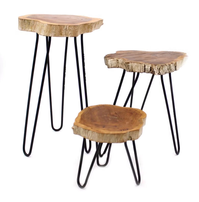 Set of 3 Gamal Wood Plant Stands - Whitewash only