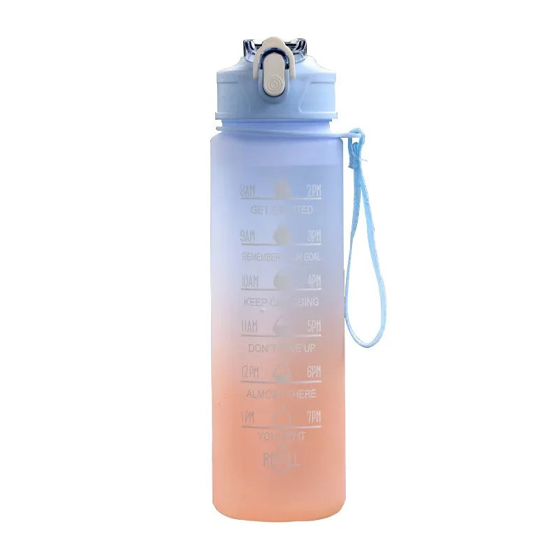 2000ML colourful Sports Water Bottle with Time Marker and Leak-proof Cup