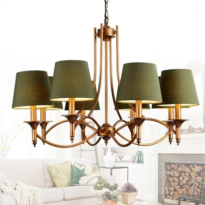 Modern Bronze Metal Led Chandelier Lighting Living Room Decor Led Pendant Chandeliers Lamp Fabric Hanging Light Fixture Lamparas