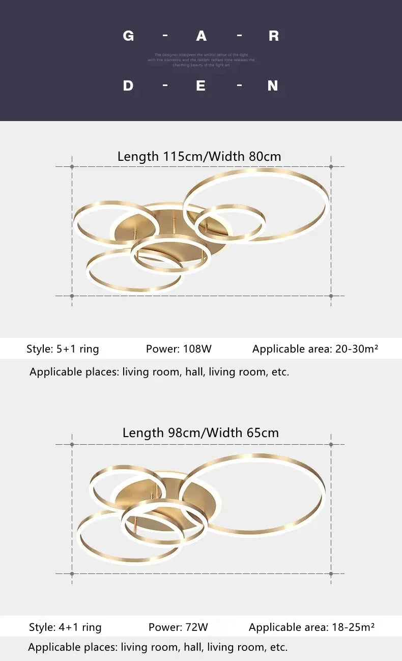 Modern LED Chandelier Ceiling Light - Round Ring Lustre