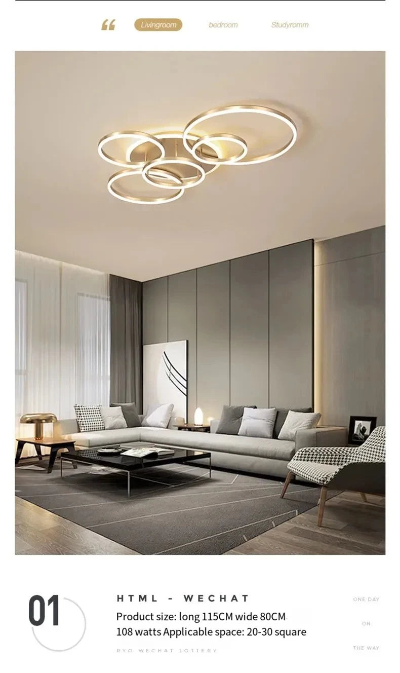 Modern LED Chandelier Ceiling Light - Round Ring Lustre