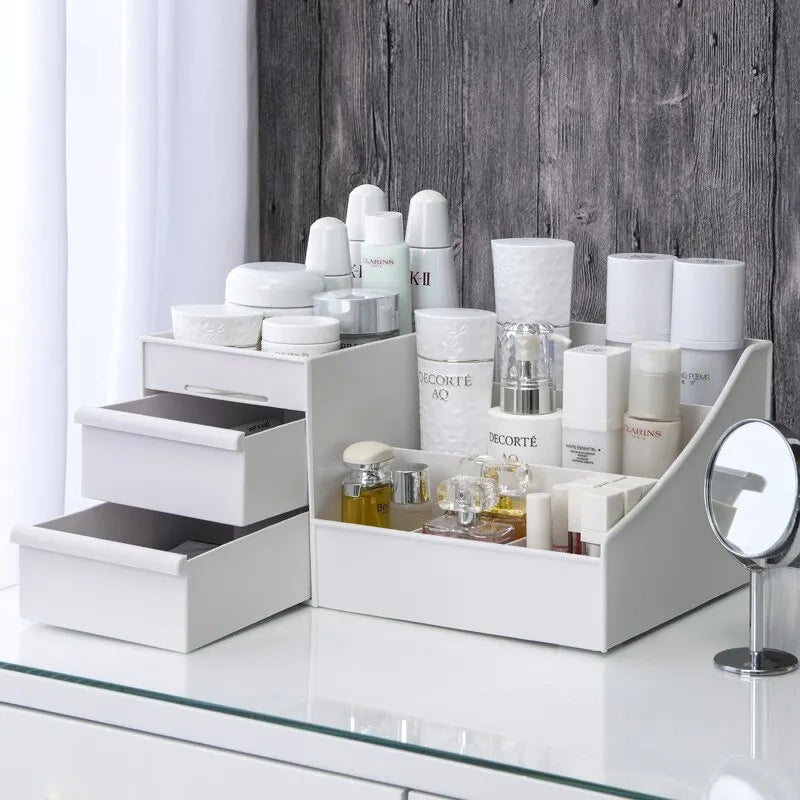 1pc White New Drawer Makeup Storage Box - Dormitory Finishing Plastic Shelf