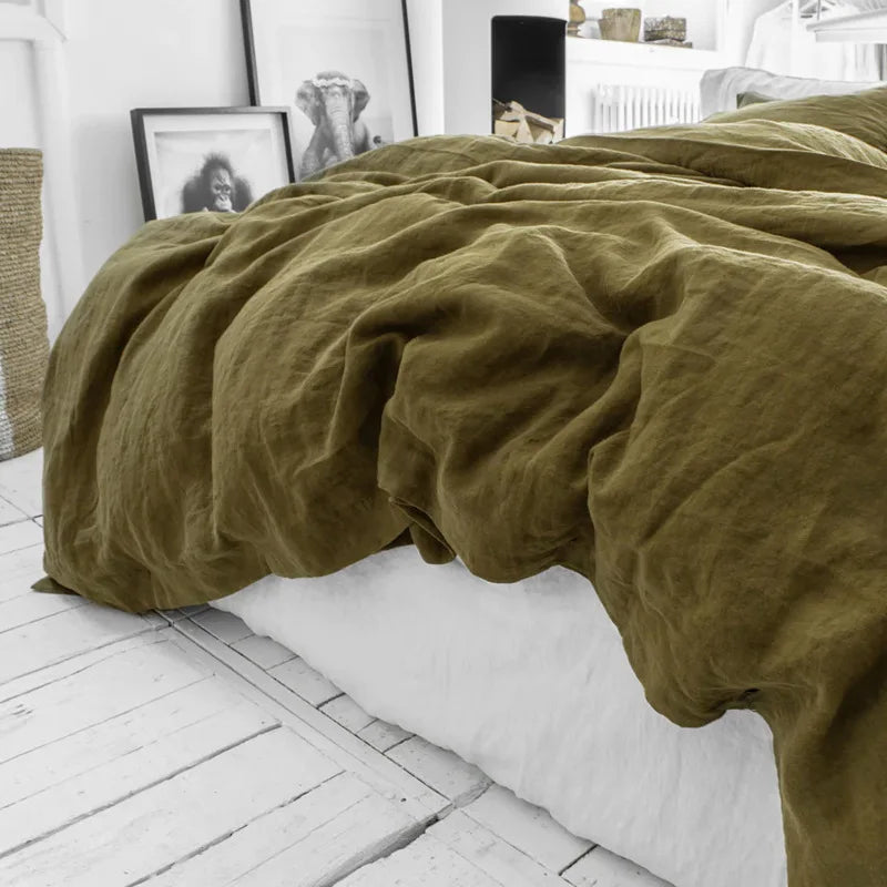 100% Linen Bed Duvet Cover Stone Washed France Linen Solid Color Breathable Pillowcase Home Textiles Bedding