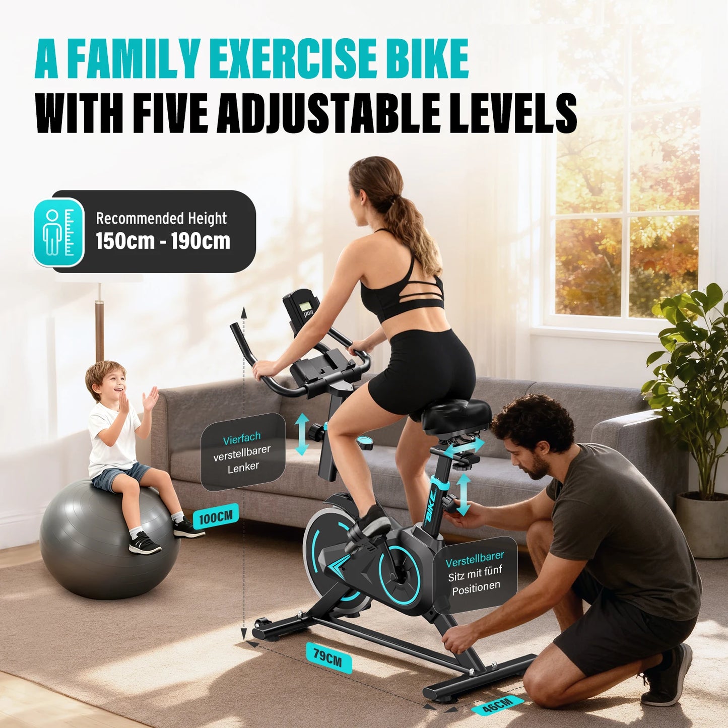 Upright Spin Exercise Bike, Silent Air Bike Home Gym Fitness Trainer, Zwift APP Connected, Stepless Resistance Adjustment, Easy