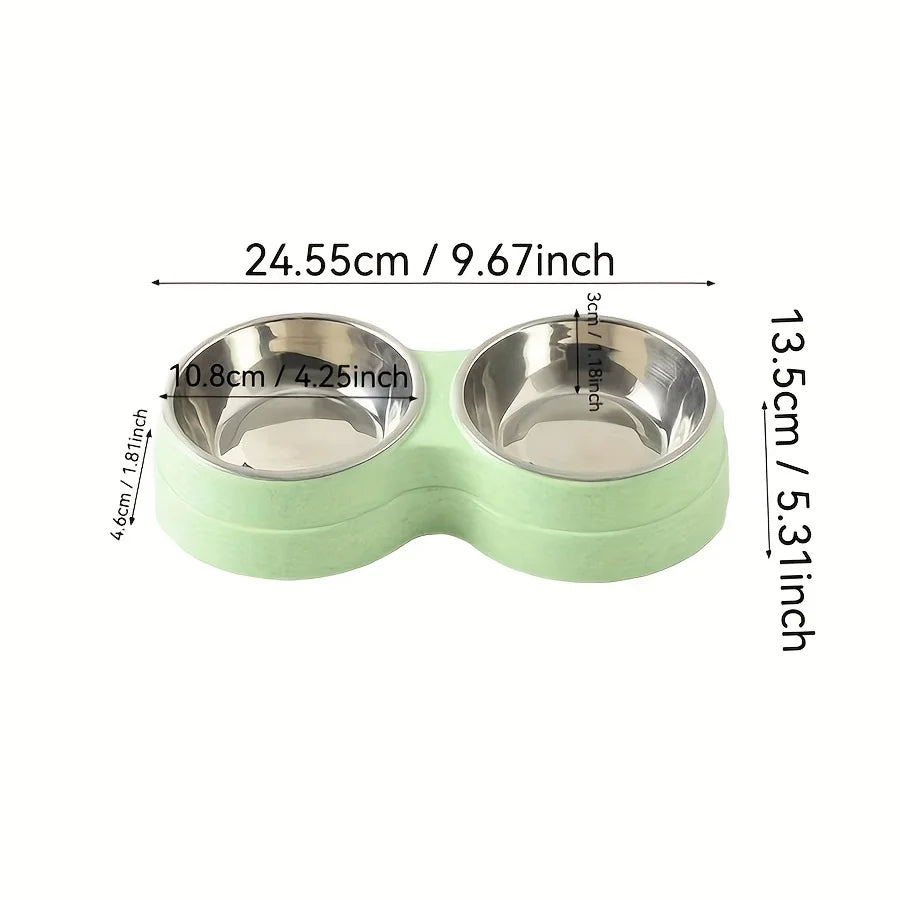 Dual Bowl Stainless Steel Pet Bowls for Dogs and Cats - Non-Skid Base