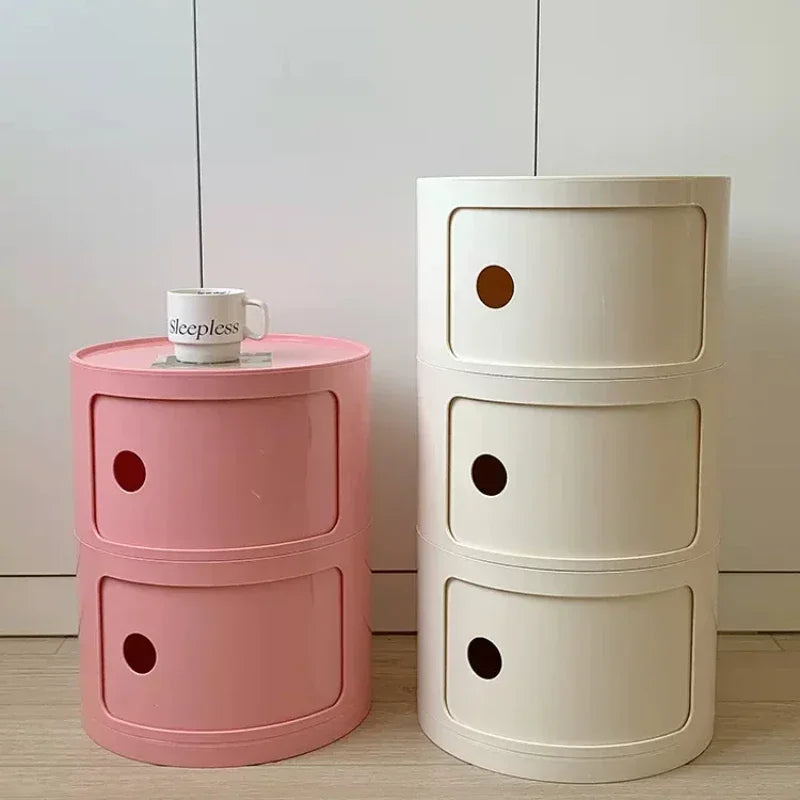 Creative Plastic Bedside Table - Modern Minimalist Round Storage Cabinet