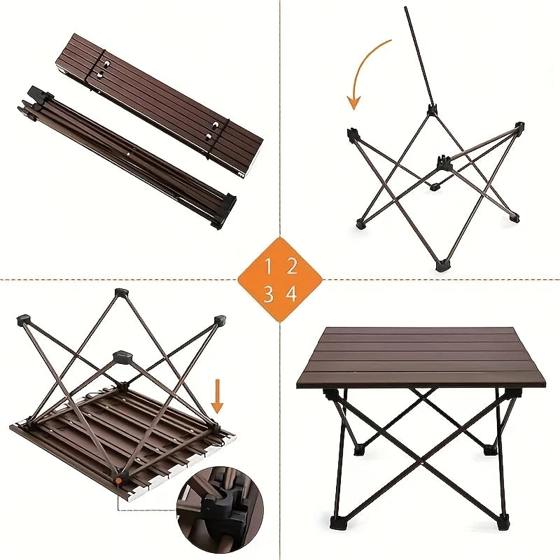 Portable Folding Stainless Steel Camping Side Table Multifunctional Beach Picnic Table for Outdoor BBQ Hiking Boating Cooking