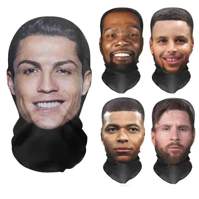 3D Funny Pattern Mesh Face Mask Head Cover Party Halloween Cosplay Props UV Protection Shield Ronaldo Pattern