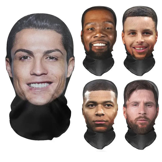 3D Funny Pattern Mesh Face Mask Head Cover Party Halloween Cosplay Props UV Protection Shield Ronaldo Pattern