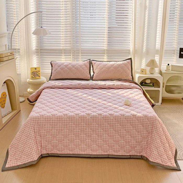 Quilted Bedspread Plaid Style Bed - Linen