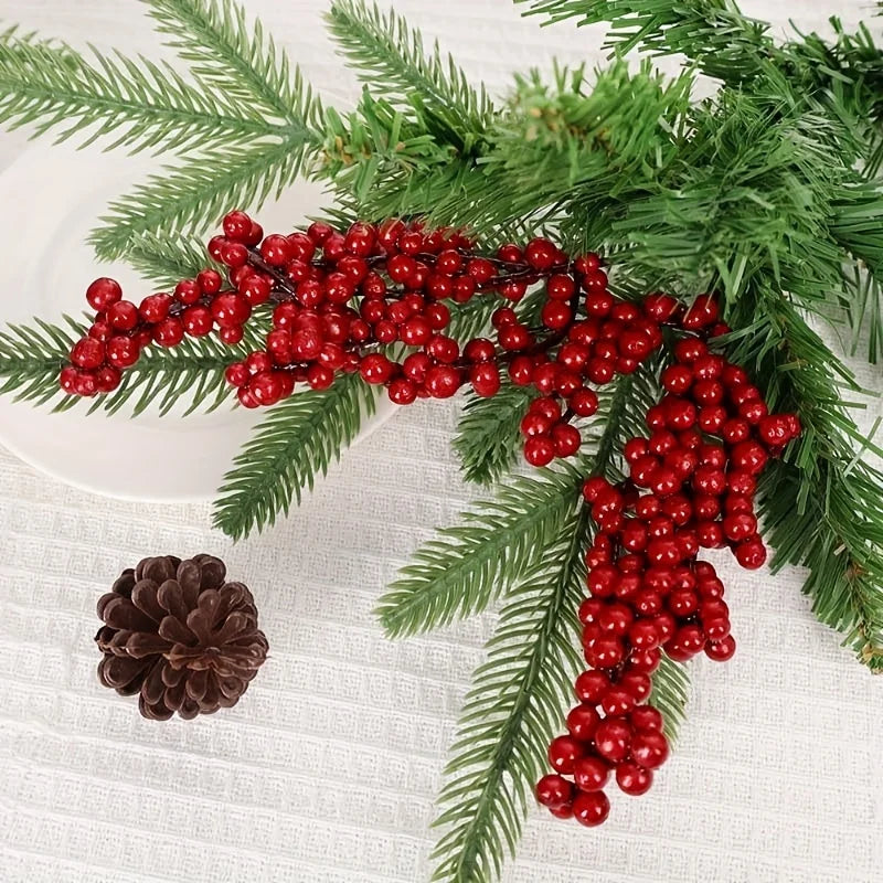 12PCS Set of Bright Red Artificial Christmas Tree Decoration Berries - DIY Holiday Decoration