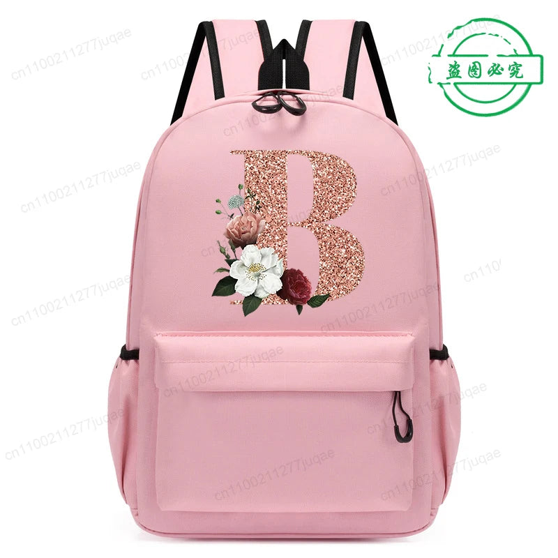 Cute Rose Gold Letter A~Z Kawaii Back To School Backpack for Girl Boy Children Rucksack Fashion Casual School Bags Birthday Gift