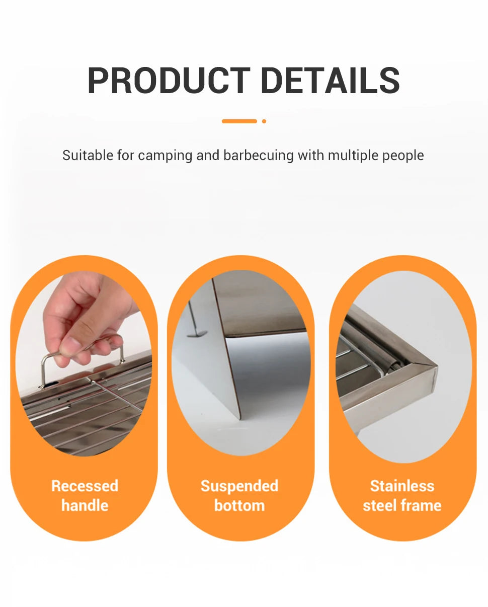 WESTTUNE IGT Barbecue Grill Folding Charcoal Firewood Stove Heater Portable Camping Picnic Cookware Stainless Steel BBQ Rack