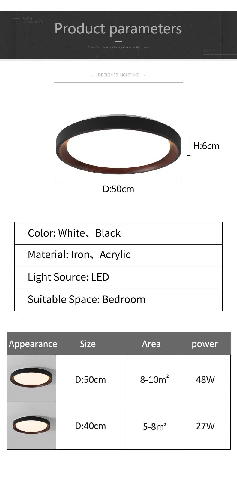 Ceiling Light - Minimalist Walnut Grain Light