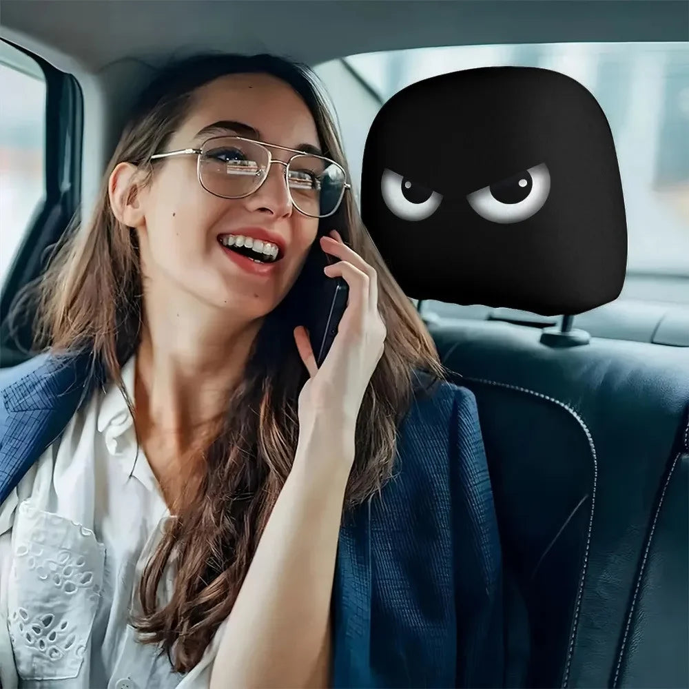 2PCS Funny Slanted Eyes Car Headrest Covers for Halloween or seasonal parties