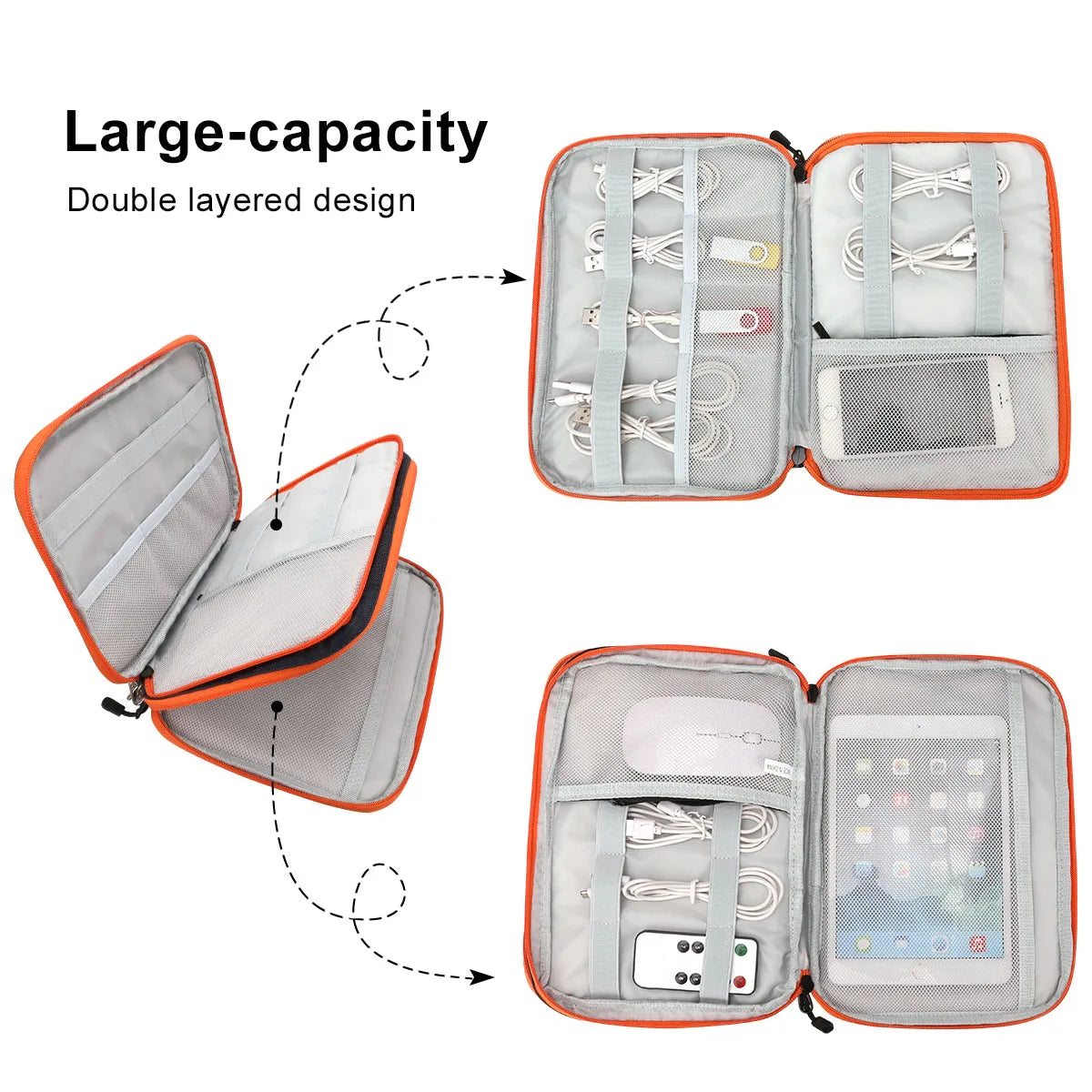 Portable Electronic Accessories Travel case,Cable Organizer Bag Gadget Carry Bag for iPad,Cables,Power,USB Flash Drive, Charger