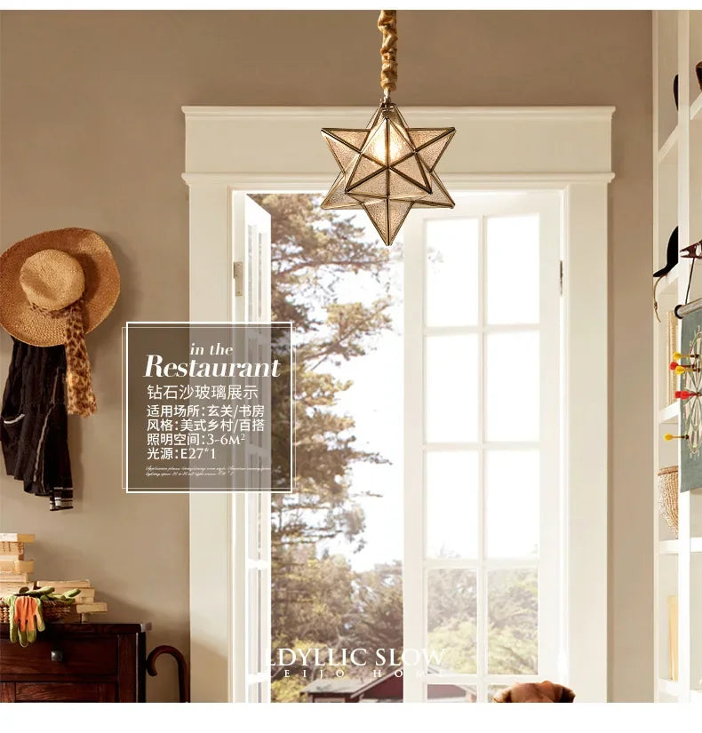 Simple Bedroom Creative Personality Glass/copper Star Chandelier Lamps