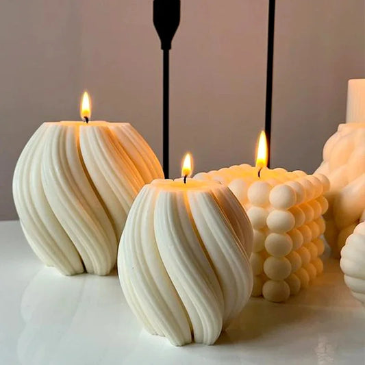 3D Rotating Pillar Candle Silicone Mould - Geometric Wave Candle Wax Mould