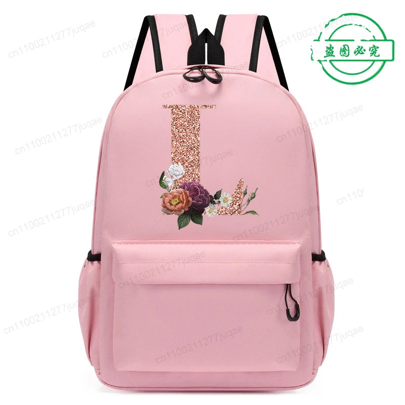 Cute Rose Gold Letter A~Z Kawaii Back To School Backpack for Girl Boy Children Rucksack Fashion Casual School Bags Birthday Gift