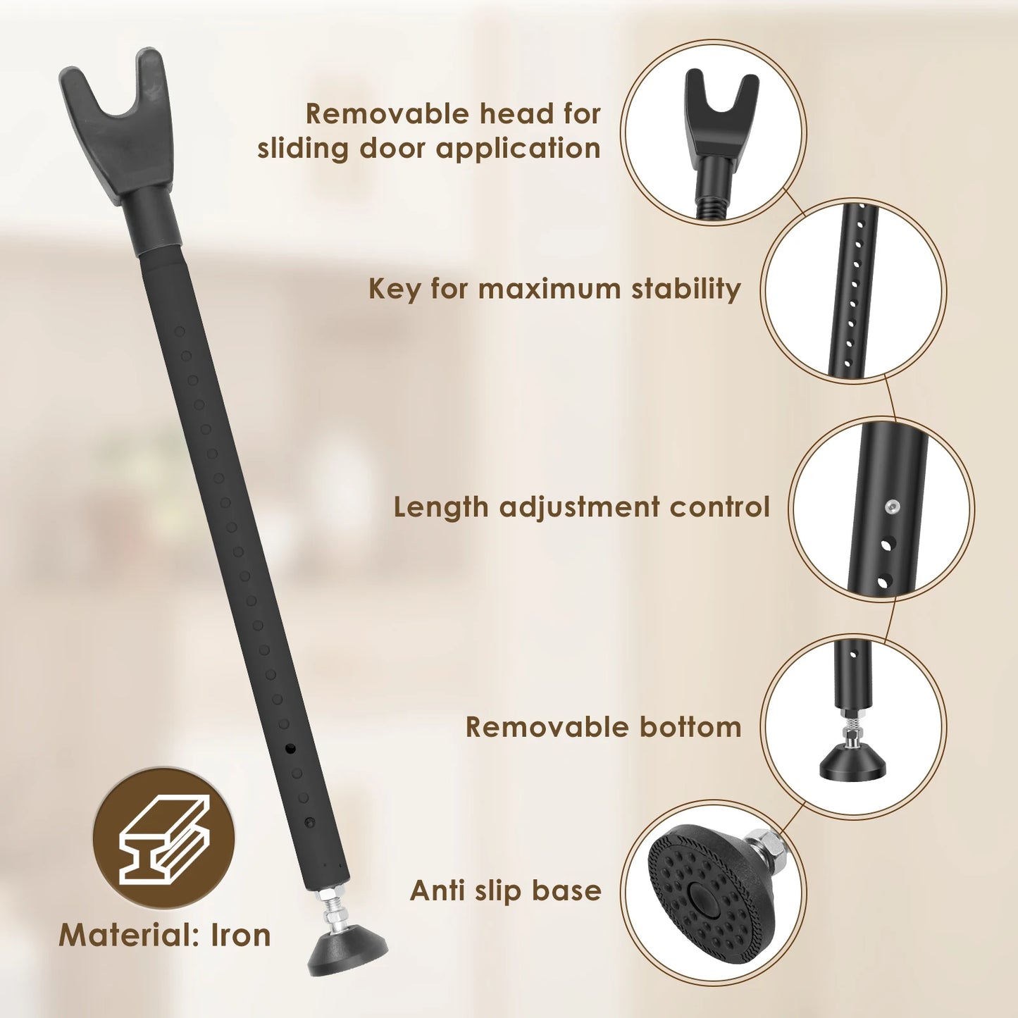 Door Security Bar - Adjustable Door Security Bar
