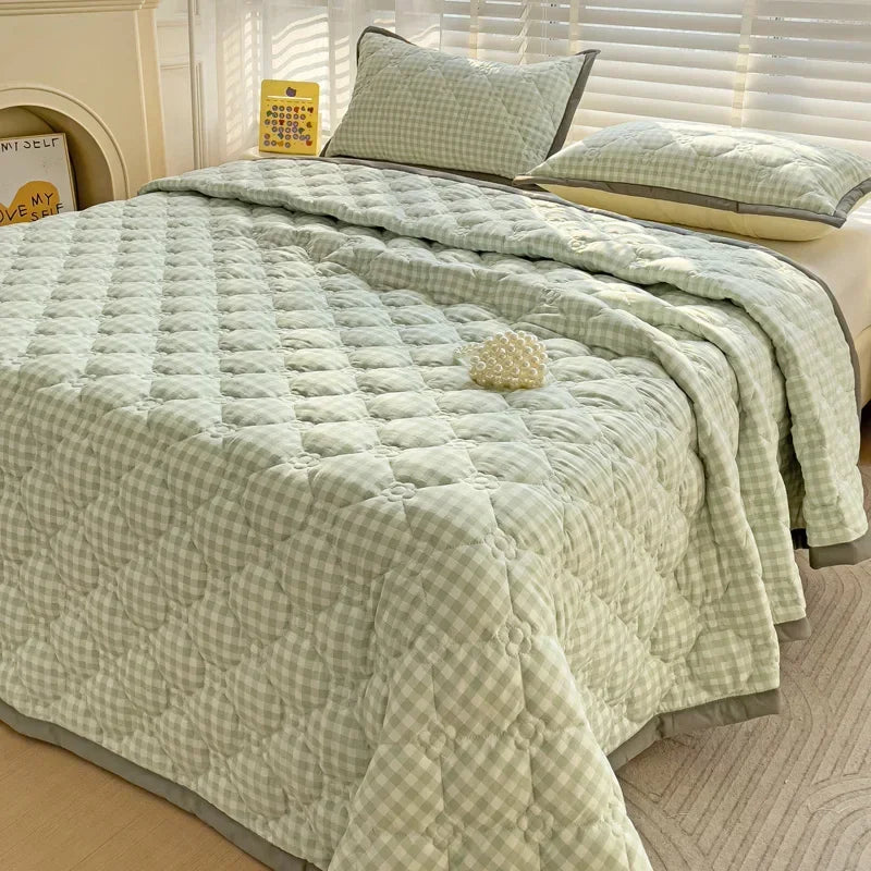 Quilted Bedspread Plaid Style Bed - Linen